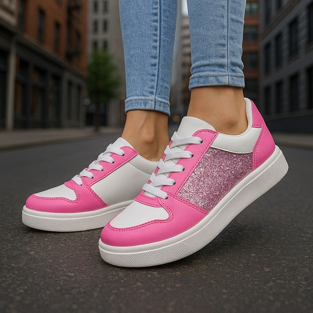 Vibrant Pink and White Retro Sneakers
